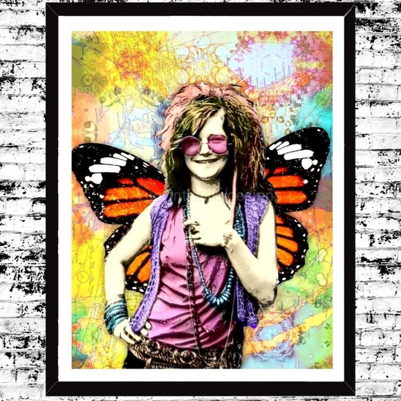 Handmade Other - Janis Joplin with Fairy Wings Retro Music Kaleidoscope Map Art Print 8.5…
